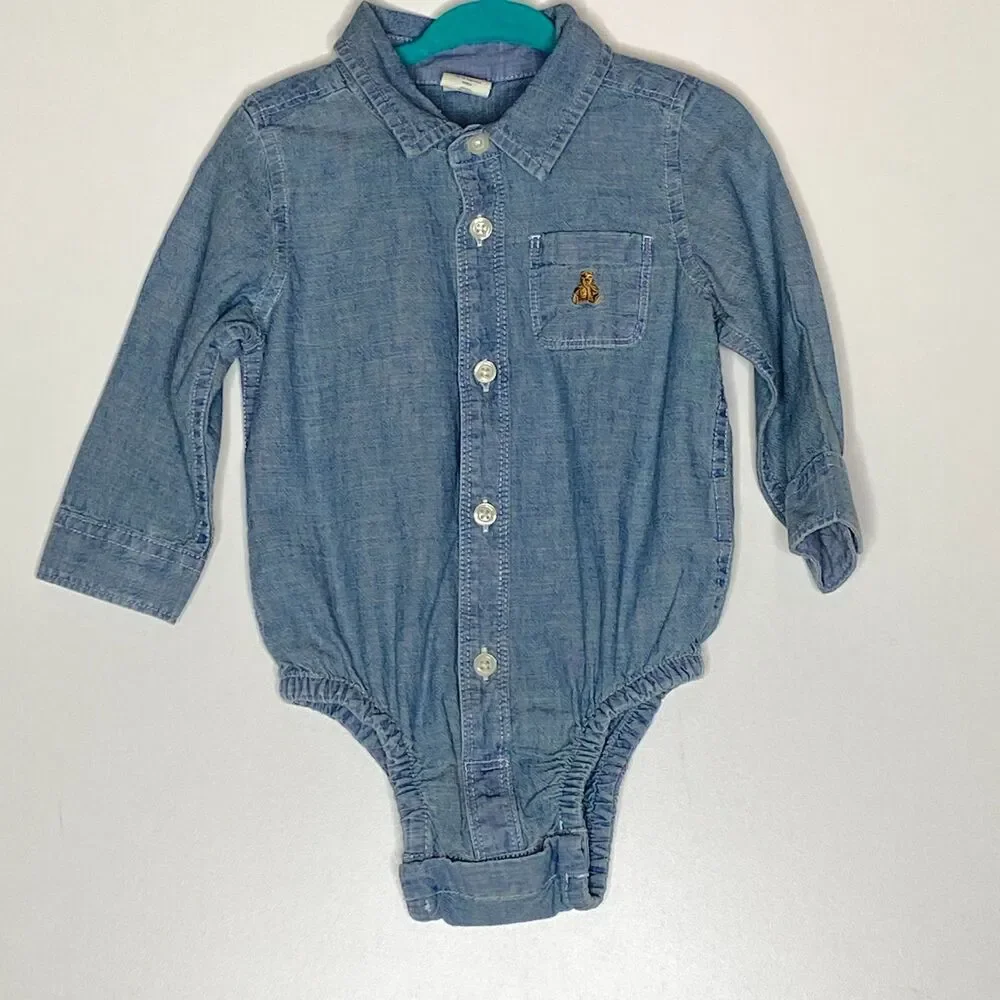 New Gap Chambray Bodysuit Toddler Baby Boys Size 12-18 Months